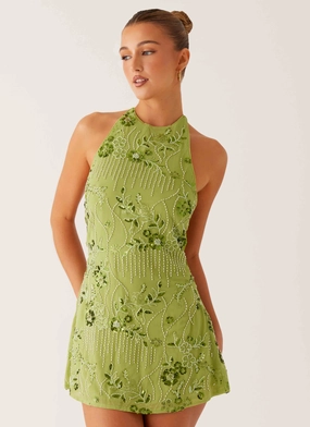 Leo Beaded Mini Dress - Green Contemporary Vibe