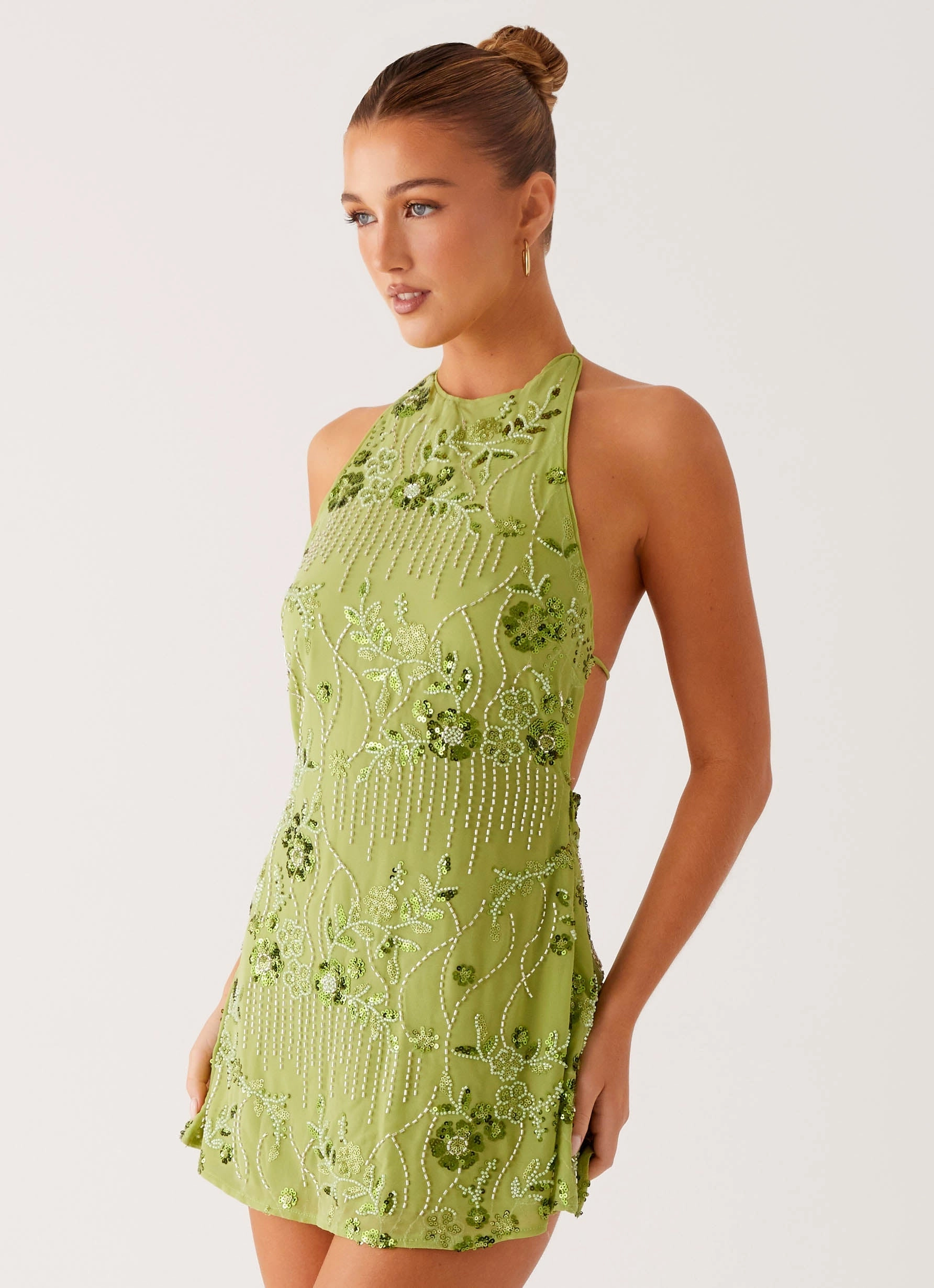 Travel-Style Leo Beaded Mini Dress - Green