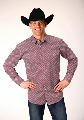 Eco-Friendly Choice Roper Mens Diamond Foulard Red 100% Cotton L/S Shirt