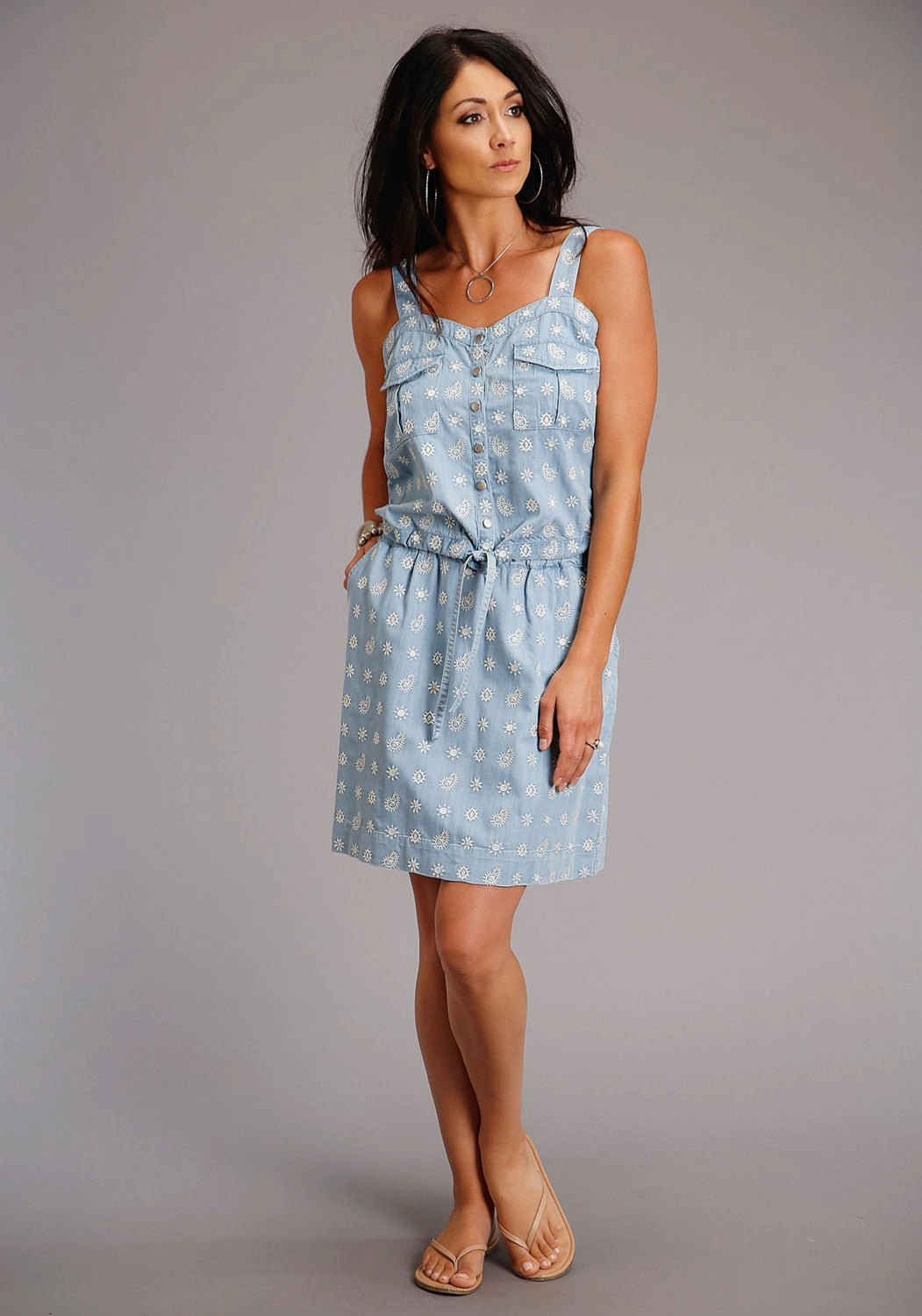 Holiday Outfit Slim Silhouette Stetson Womens Blue Denim Schiffli S/L Tank Top S