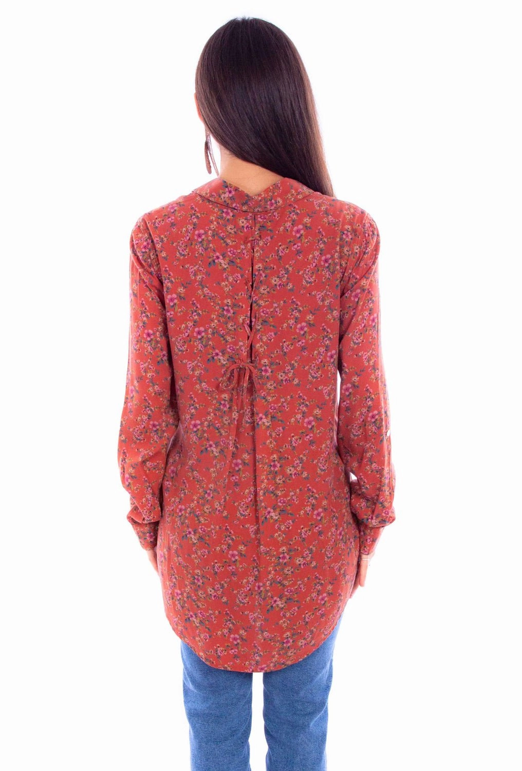 Versatile Design Scully Womens Ditsy Floral Rust 100% Rayon L/S Shirt