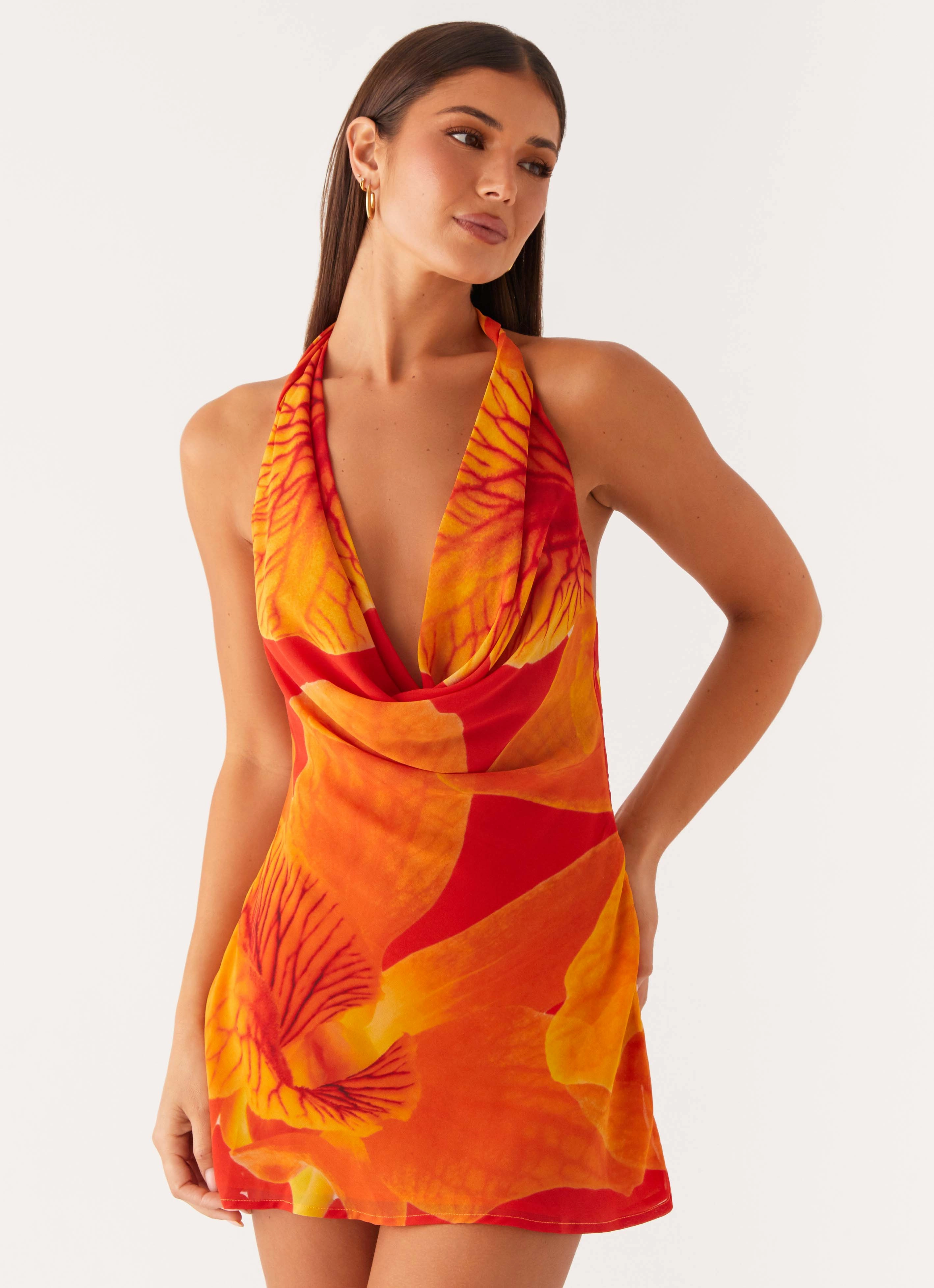 Comfy and Relaxed Soft Touch Solar Beam Cowl Mini Dress - Serene Orange
