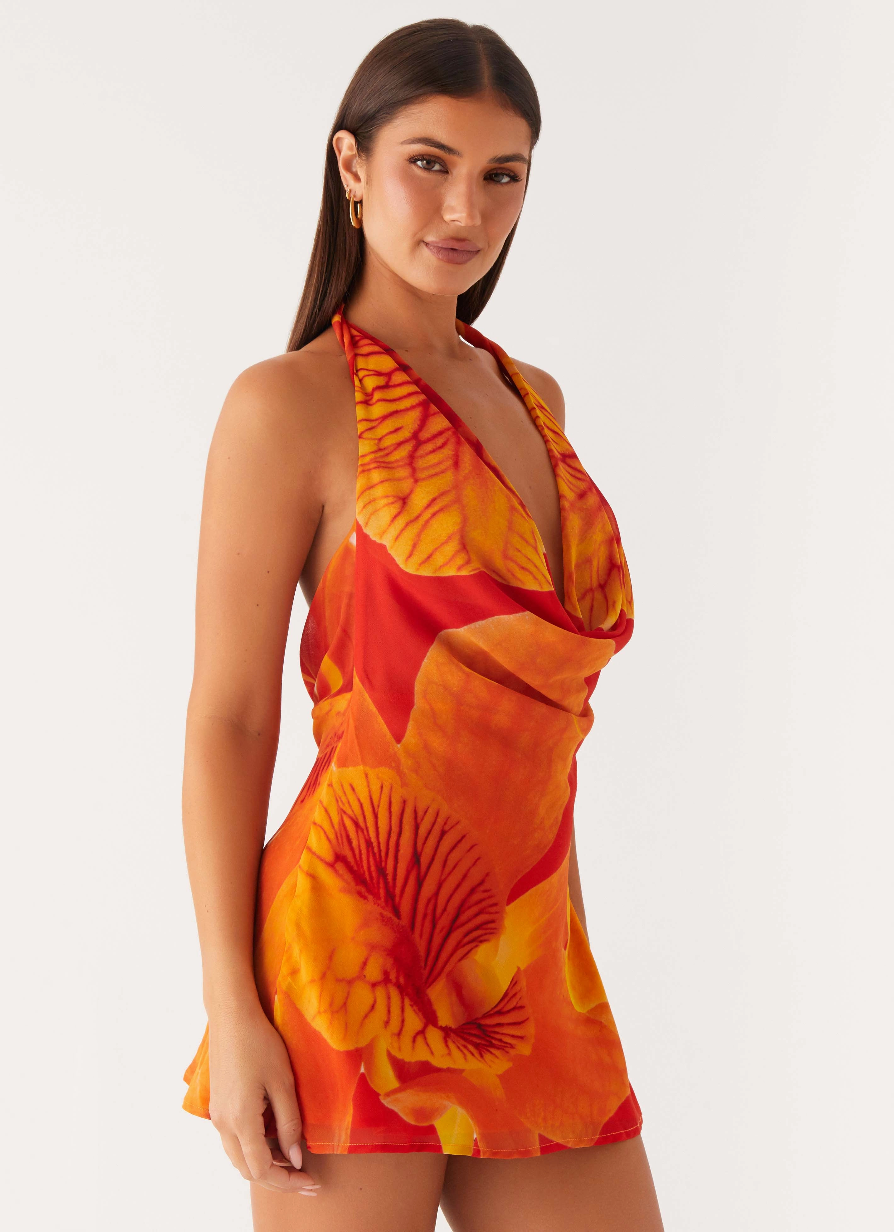 All-season garment Solar Beam Cowl Mini Dress - Serene Orange
