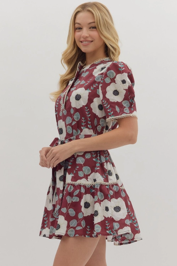 Casual event dress Pleated-Texture Sabine Floral Crochet Mini Dress