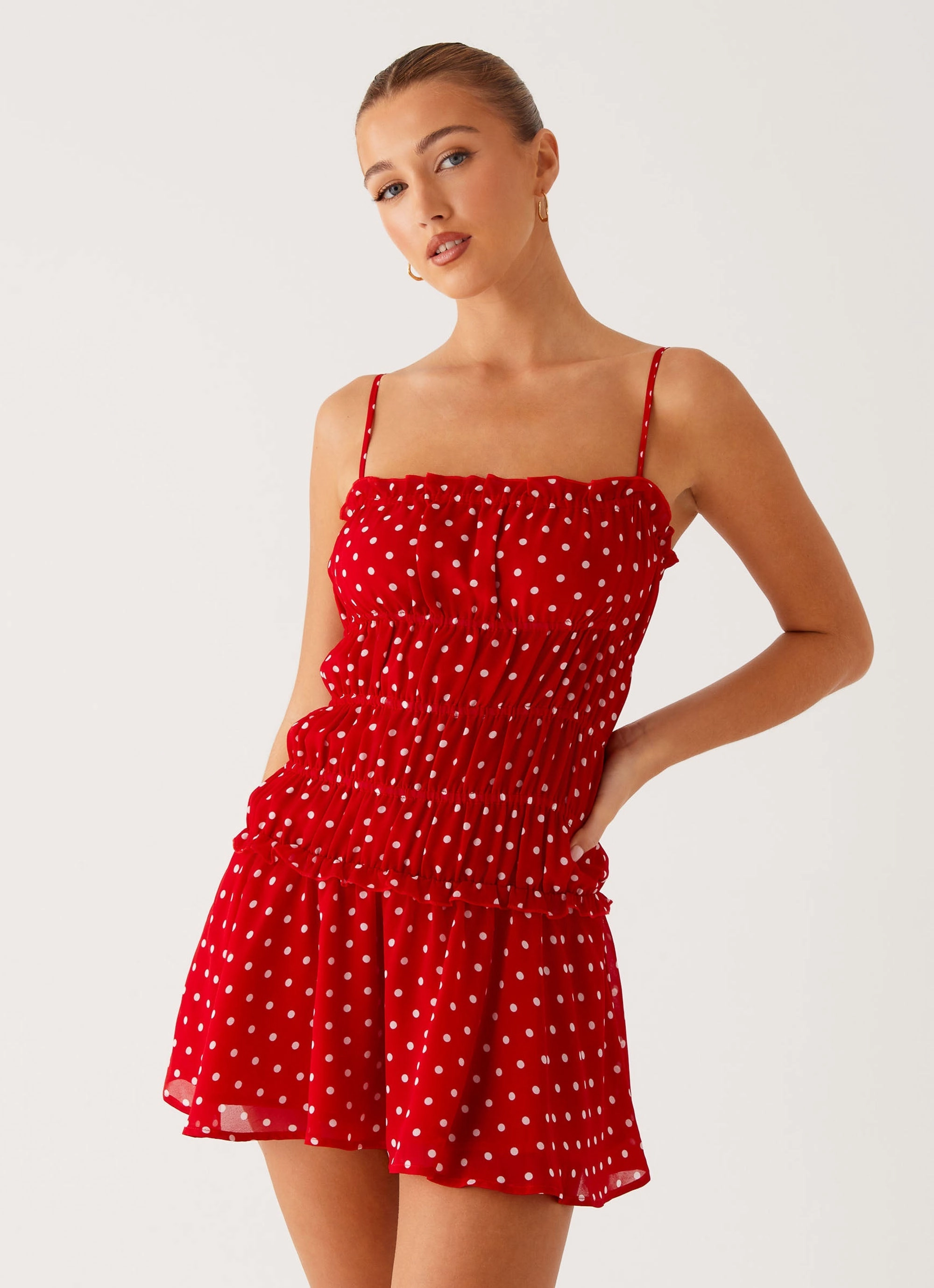 Cynlee Mini Dress - Red Polka Dot Calm Texture Chic Style Wear
