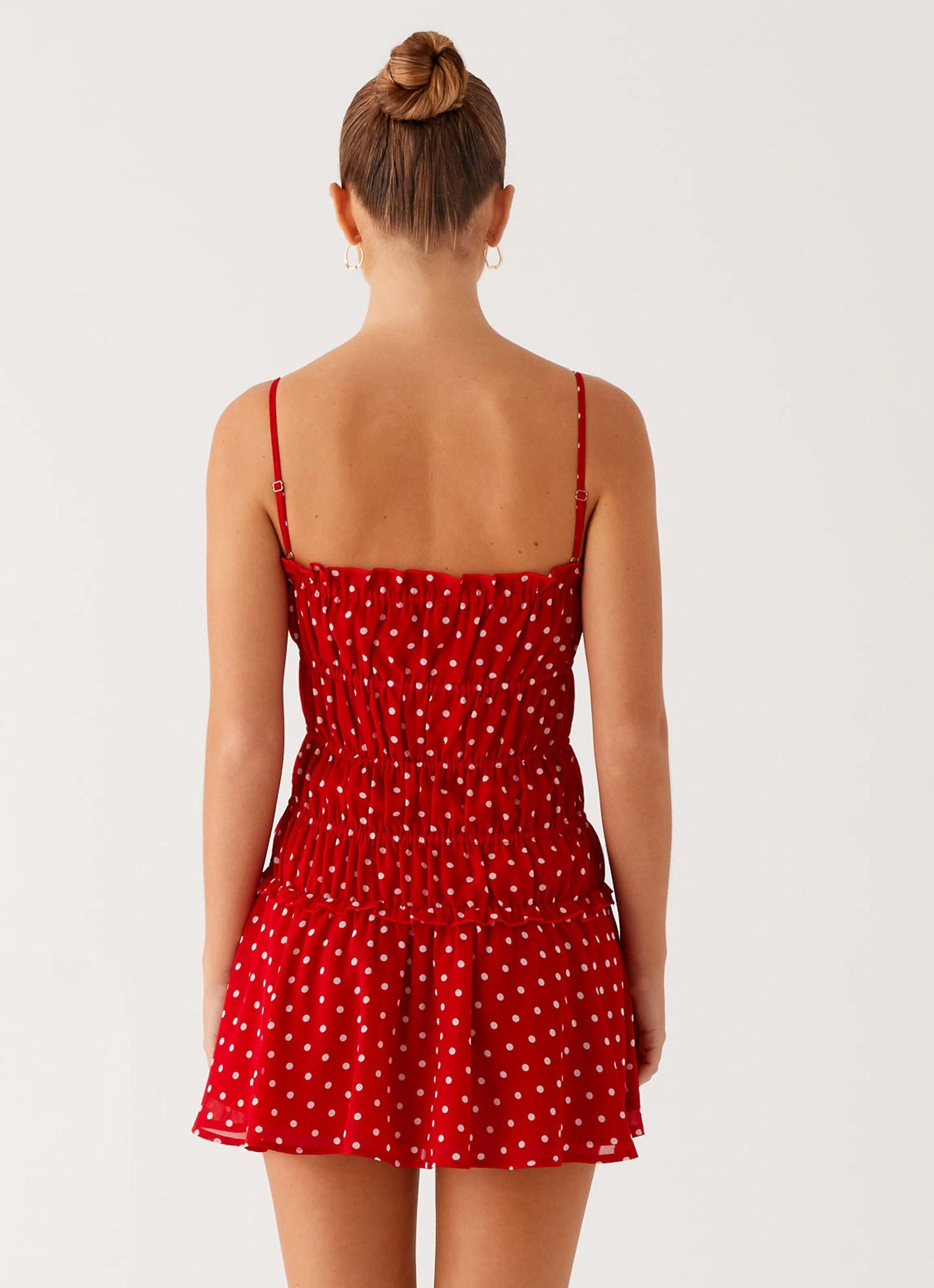 Effortless Mood Jewel Accent Cynlee Mini Dress - Red Polka Dot