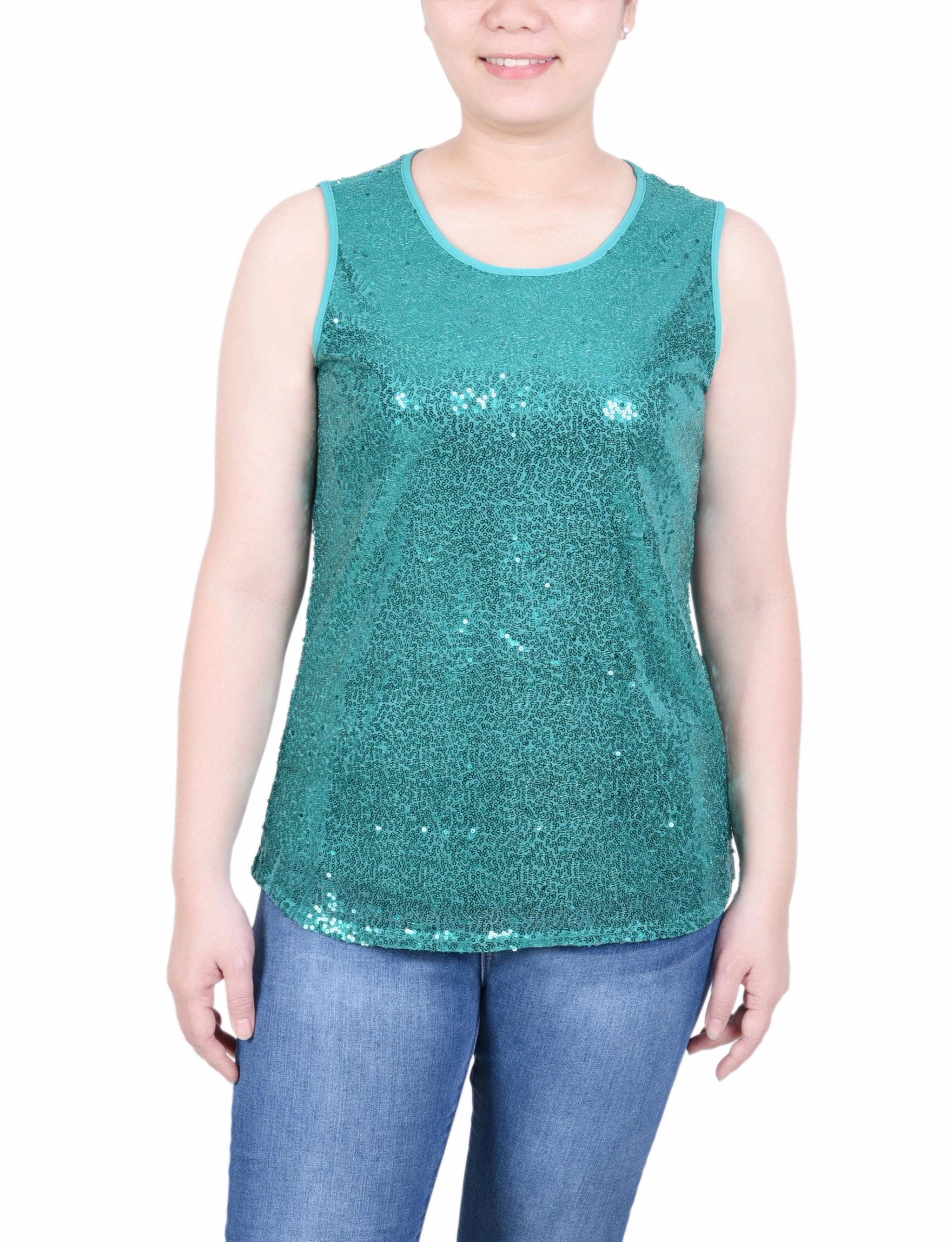 Sleeveless Sequined Tank Top With Combo Banding Chill Style