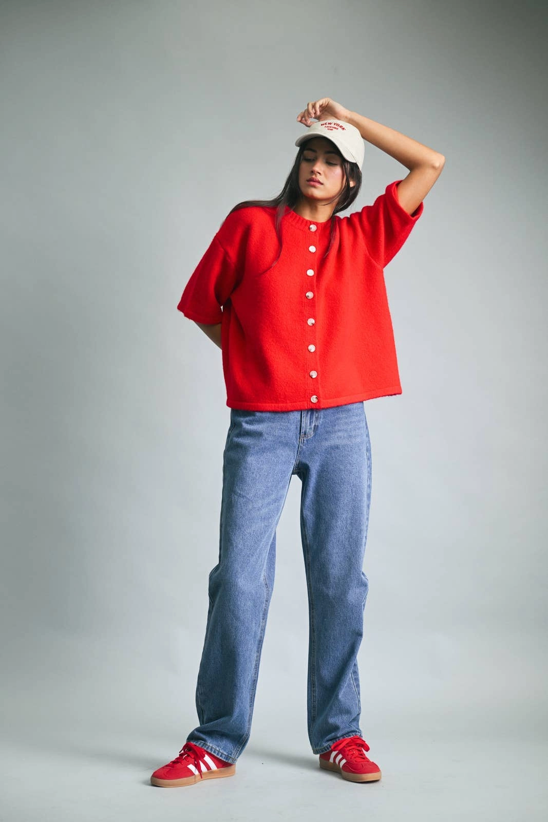 Fashionable Layering Daily Button Up Sweater - Cherry