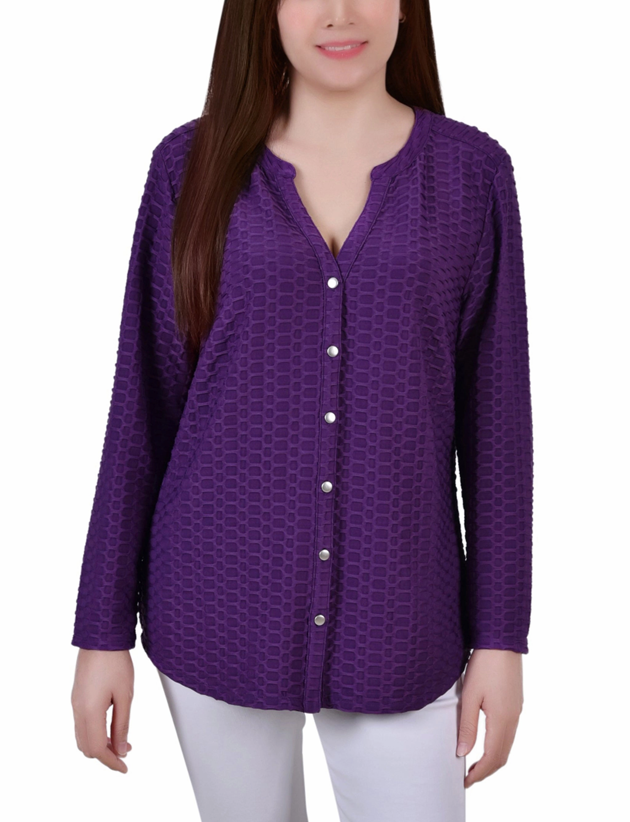 Relaxed Style Go-To Fit Long Sleeve Honeycomb Top