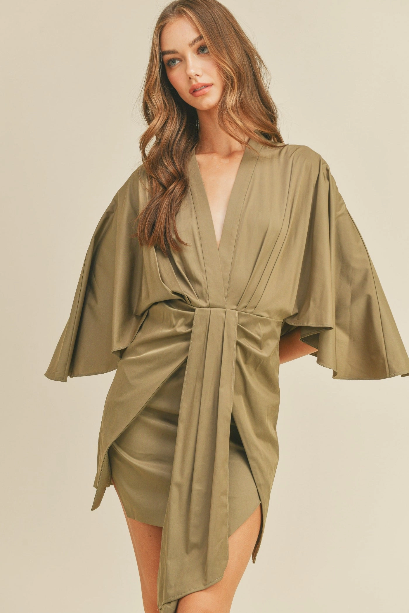 DAKOTA SATIN FRONT DRAPED MINI DRESS Comfy Look Elegant Silhouette