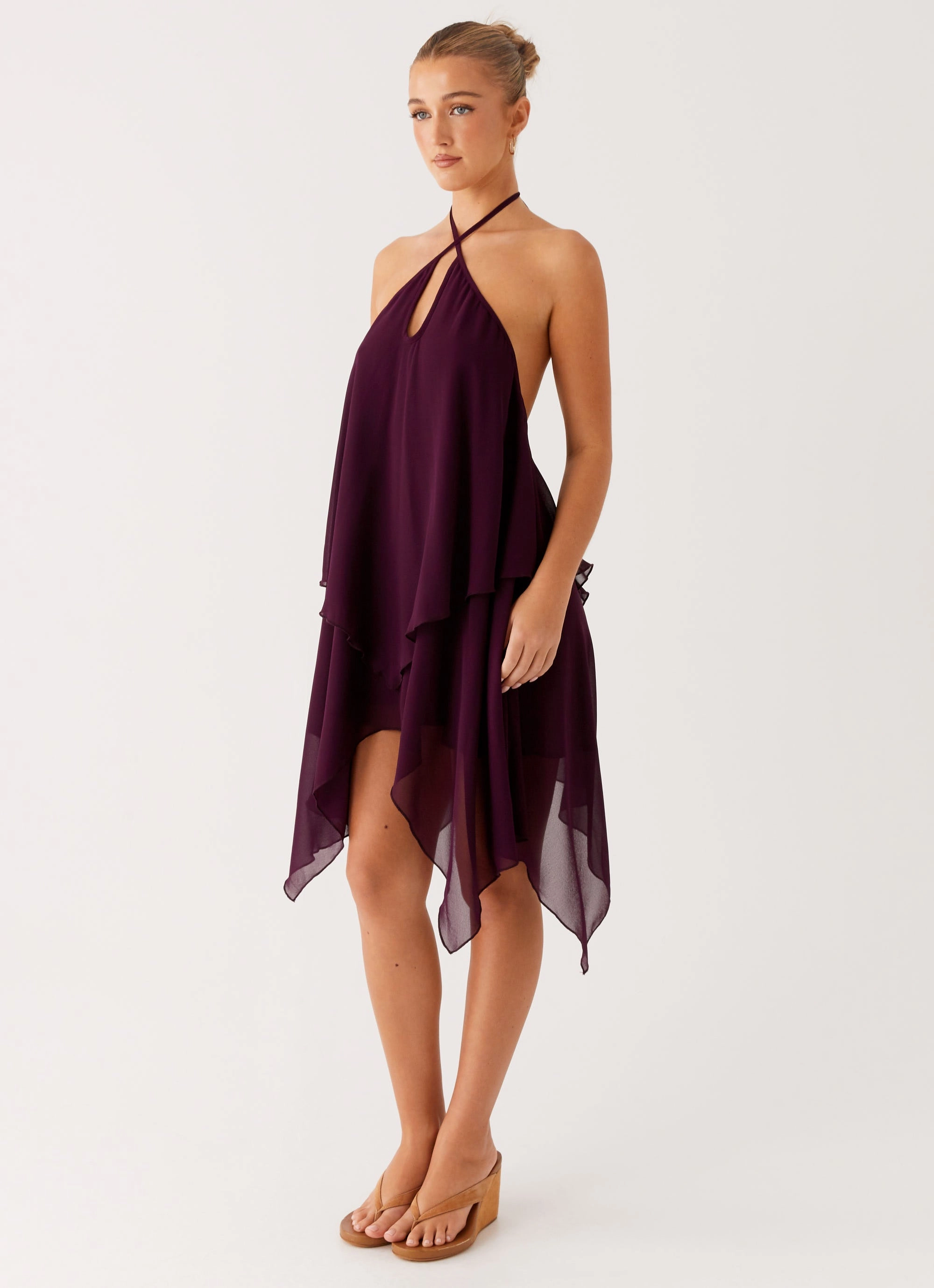 ContrastStitching Dalenti Midi Dress - Plum