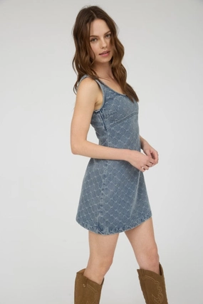 Dalilah Bow Pattern Sleeveless Denim Mini Dress Style Blend