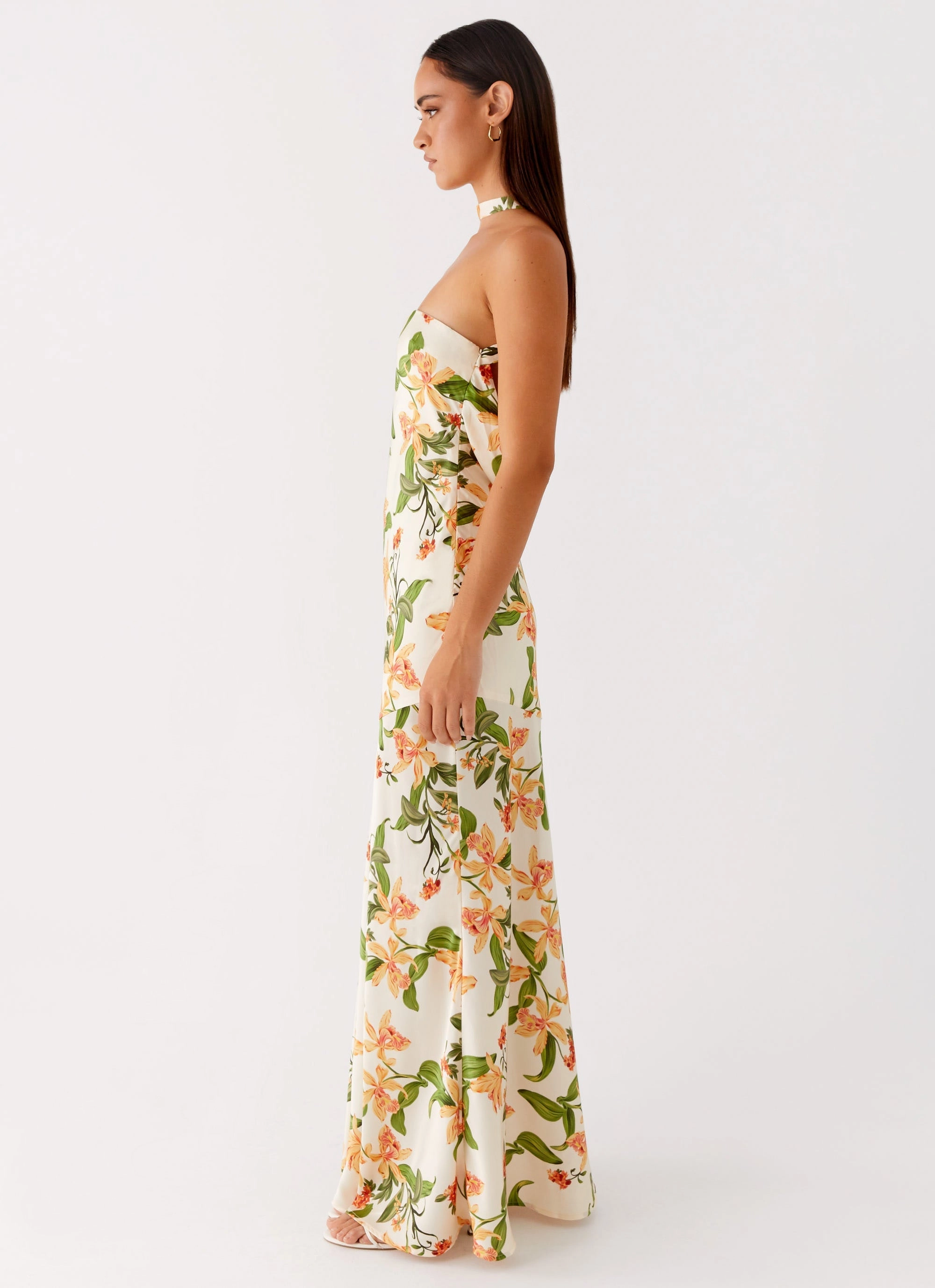 Damali Satin Maxi Dress - Floral Print Holiday Wear Elegant Charm