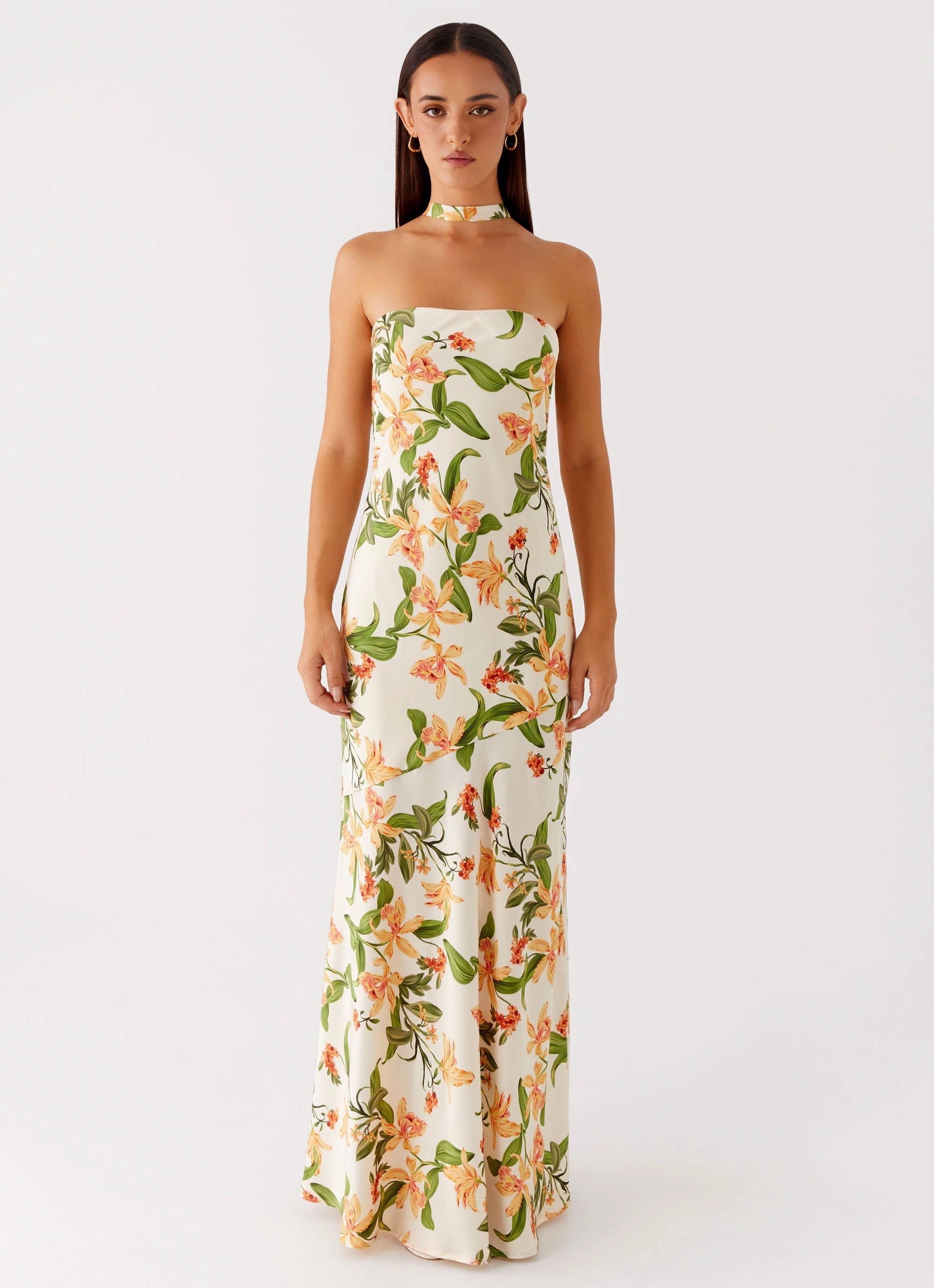 Subtle Mood Subtle Stitch Damali Satin Maxi Dress - Floral Print