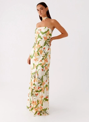 Damali Satin Maxi Dress - Floral Print Sharp Design Fashionable Style
