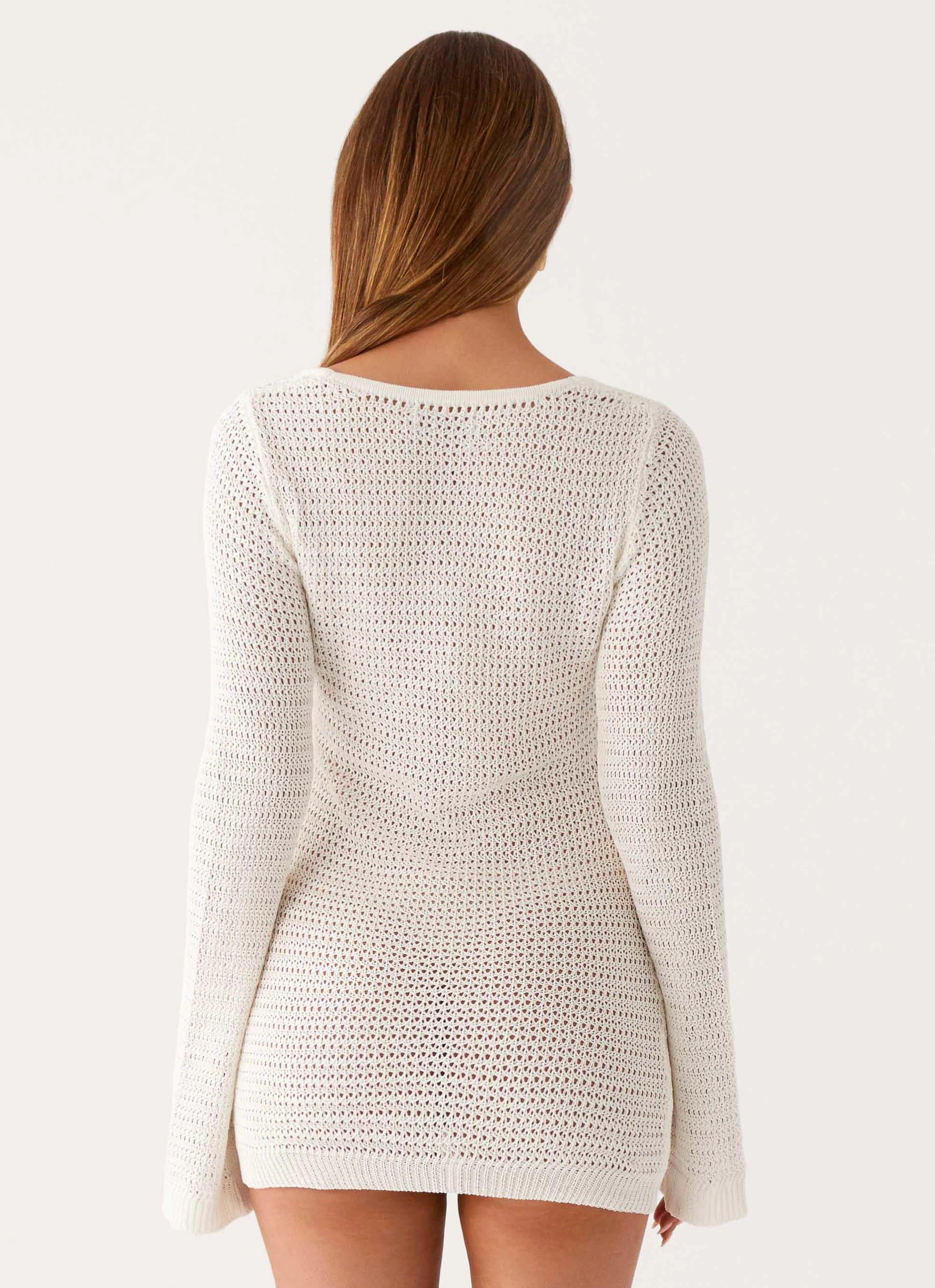 Ocean Drift Long Sleeve Mini Dress - Ivory Must-have