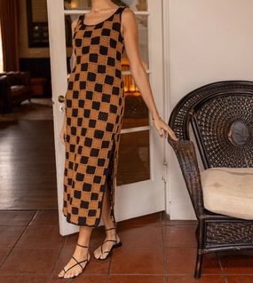 Danika Crochet Dress | Black/Brown Stain-Resistant Exclusive-Design