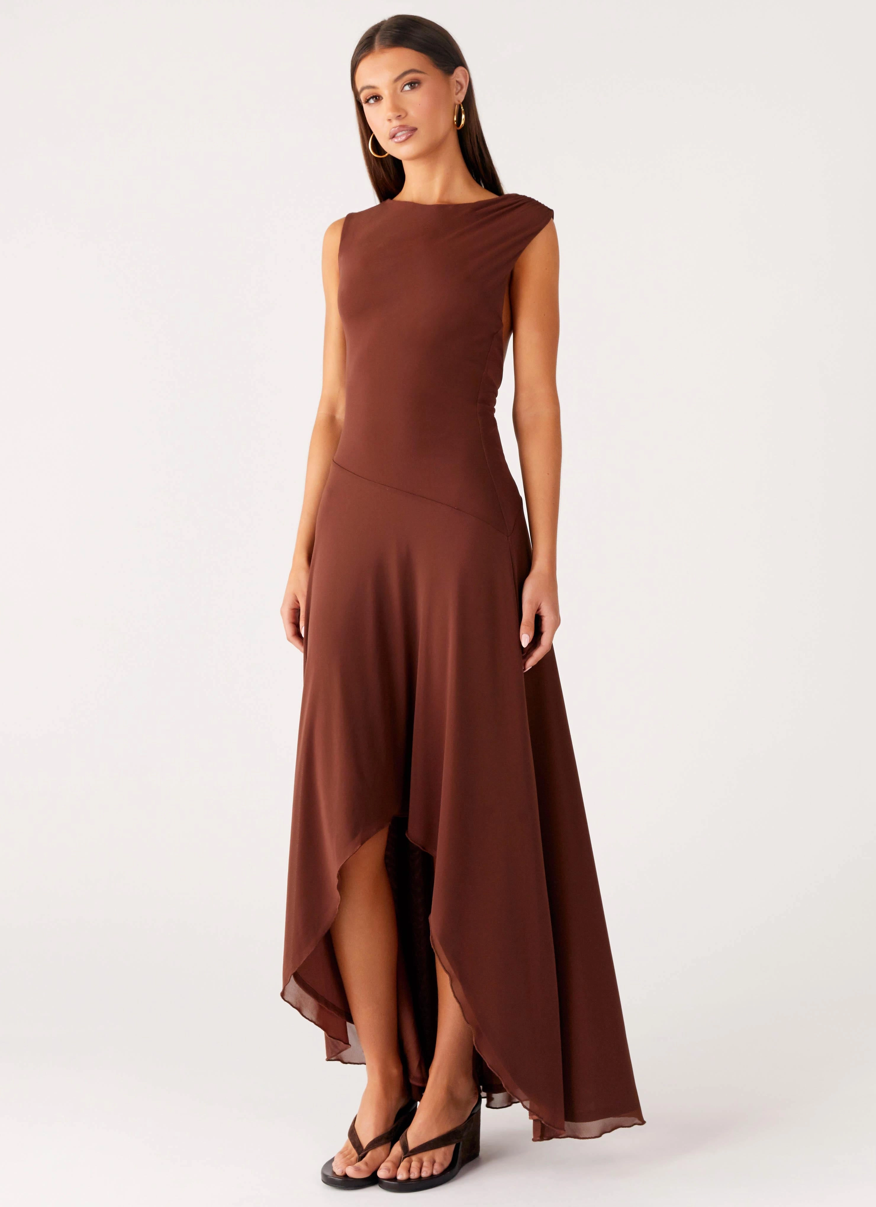 Padded-Bust Zip-Closure Danika Maxi Dress - Chocolate