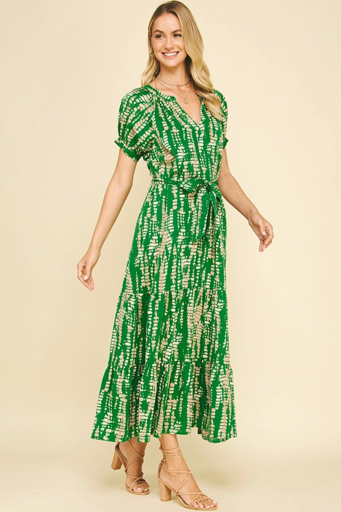 solo wear Daphne Printed Midi Dress in Green