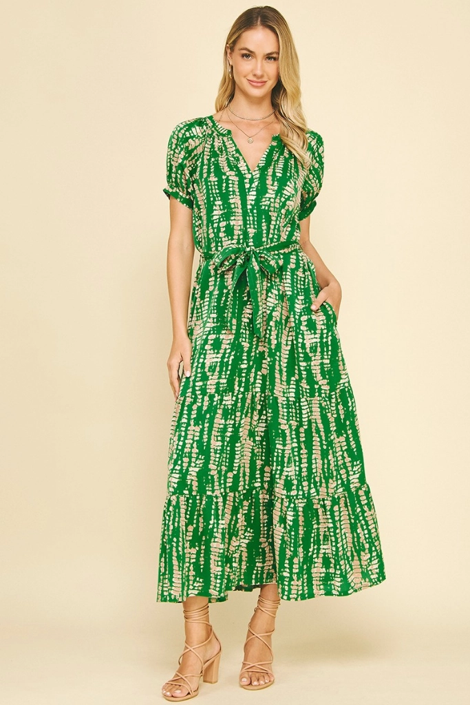 Daphne Printed Midi Dress in Green Low Maintenance High low hem
