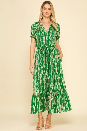 Cozy Flex Airy Layer Daphne Printed Midi Dress in Green