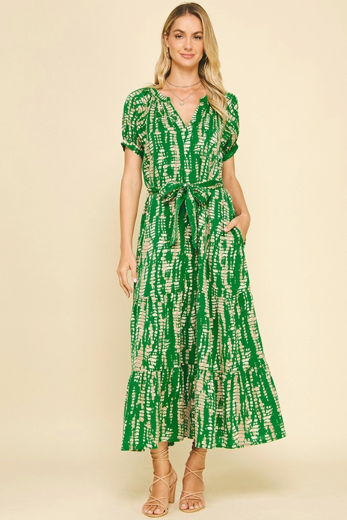 Cozy Flex Airy Layer Daphne Printed Midi Dress in Green