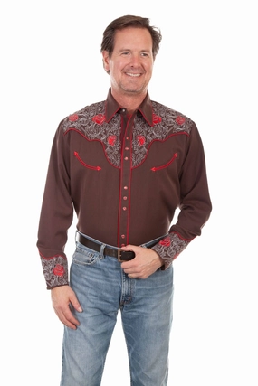 Subtle patterns Scully Mens Mesmerising Red Roses Chocolate Poly/Rayon L/S Shirt 4X