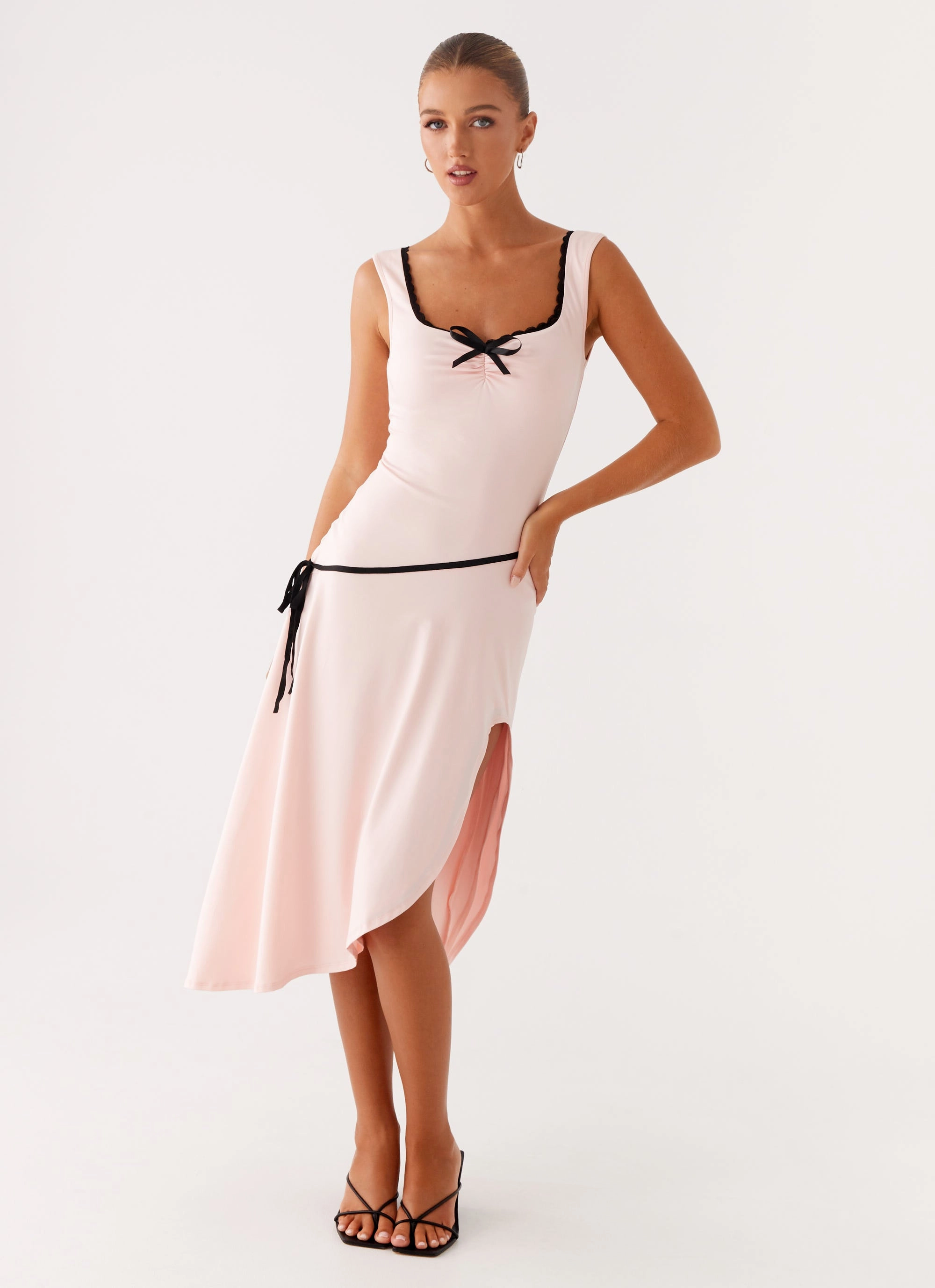 Elegant Outline Cotton Skin Darlene Midi Dress - Pink