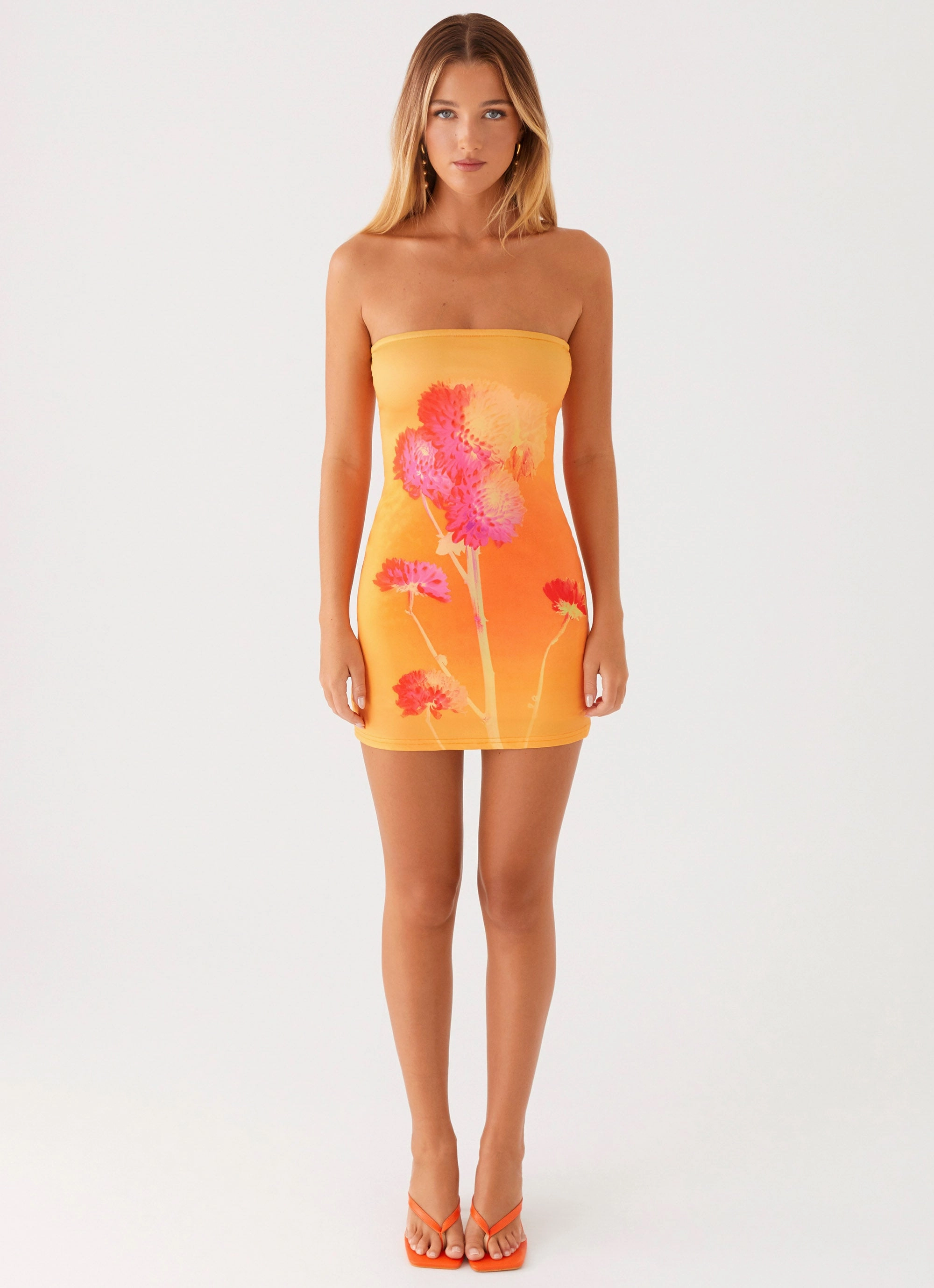 Bright-colored piece Cozy Wearable Caroline Mini Dress - Orange Floral