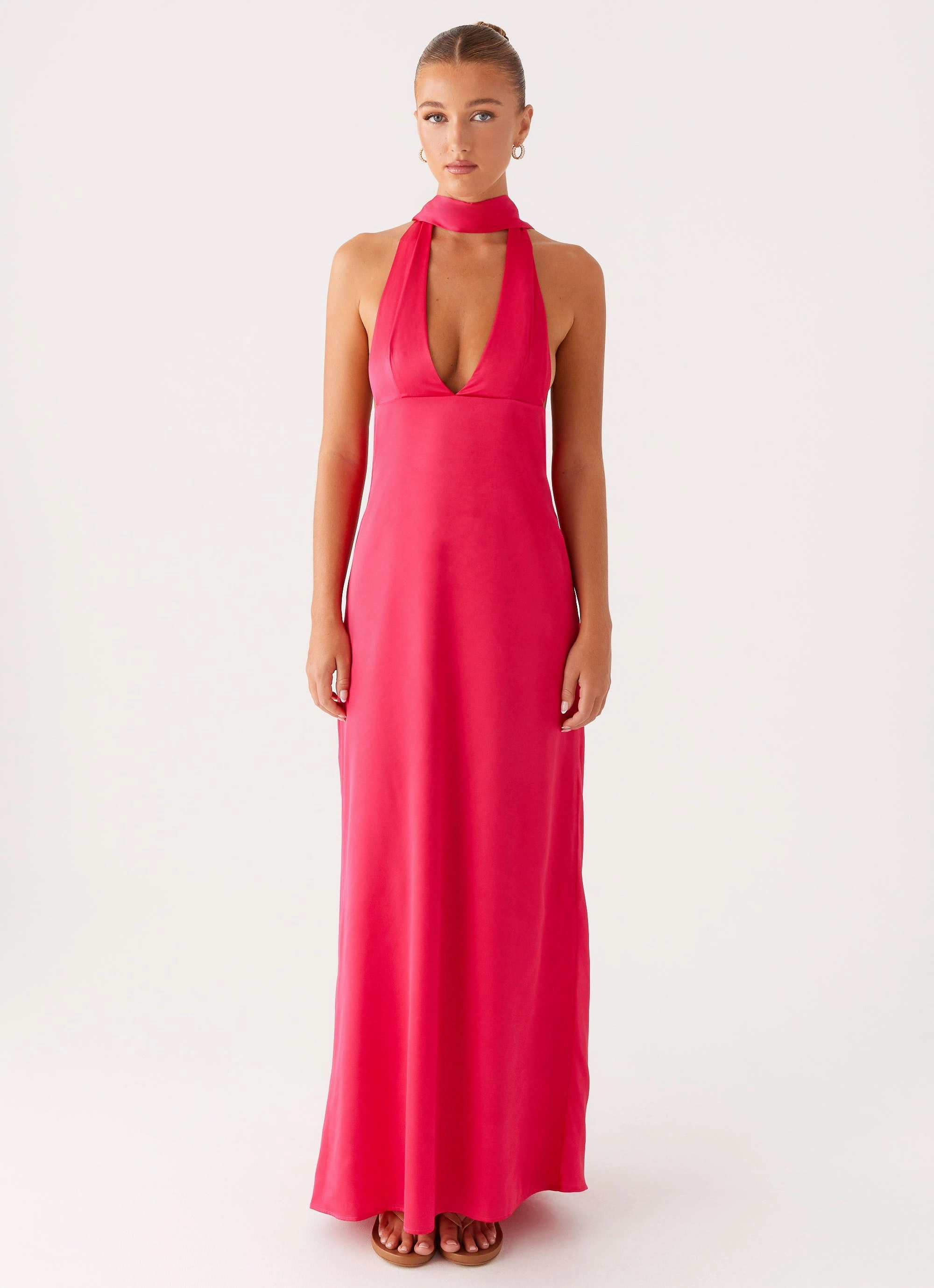 Alicia Satin Halter Maxi Dress - Fuchsia Refined Mood