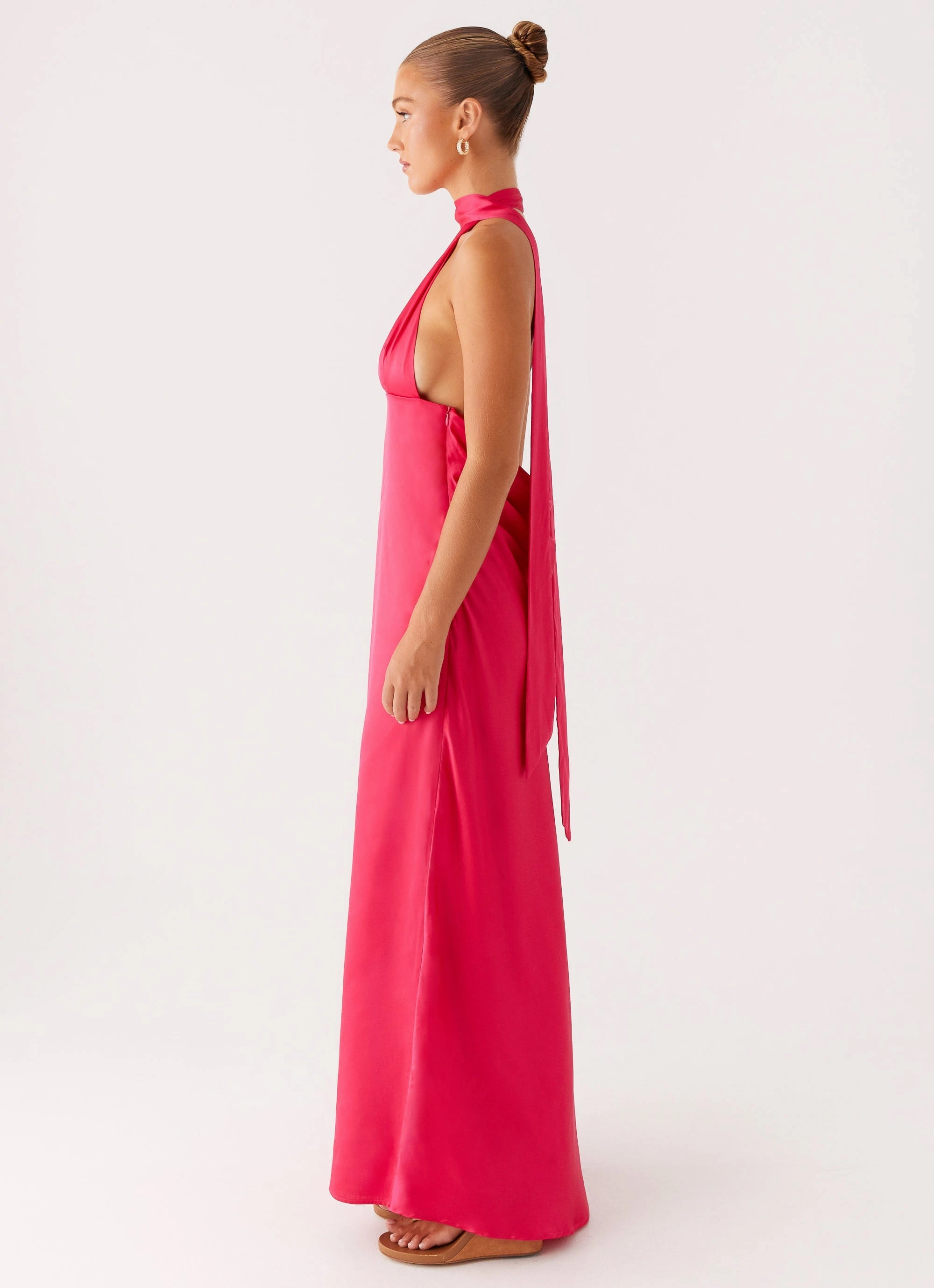 Alicia Satin Halter Maxi Dress - Fuchsia Relax Flex