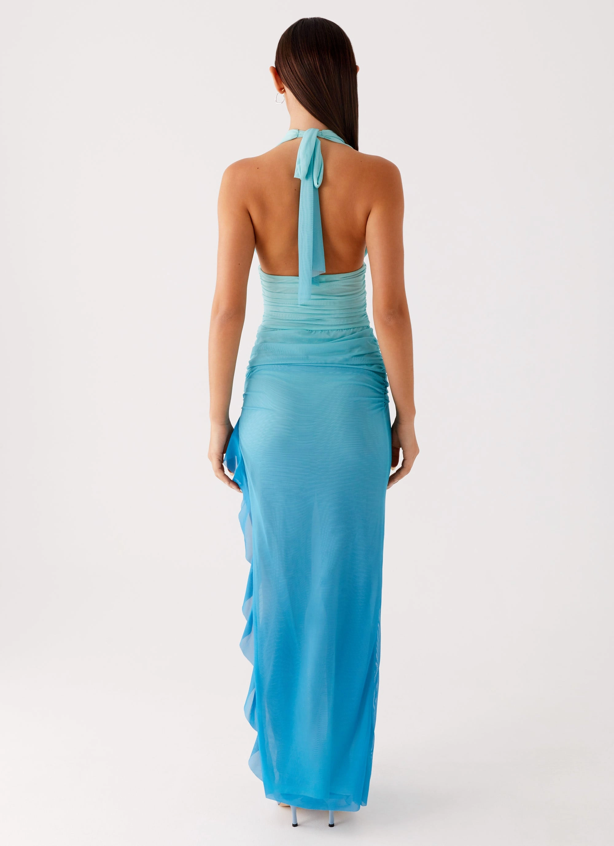 Moraya Halterneck Maxi Dress - Blue Gradient Chic Comfort Wear