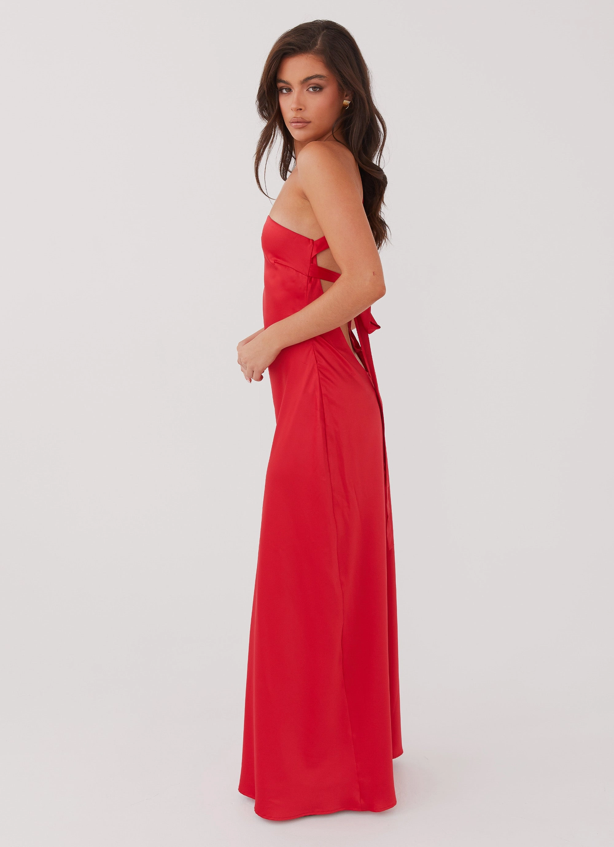 Delancy One Shoulder Maxi Dress - Rouge Red ContrastStitching Seasonal Must-Have