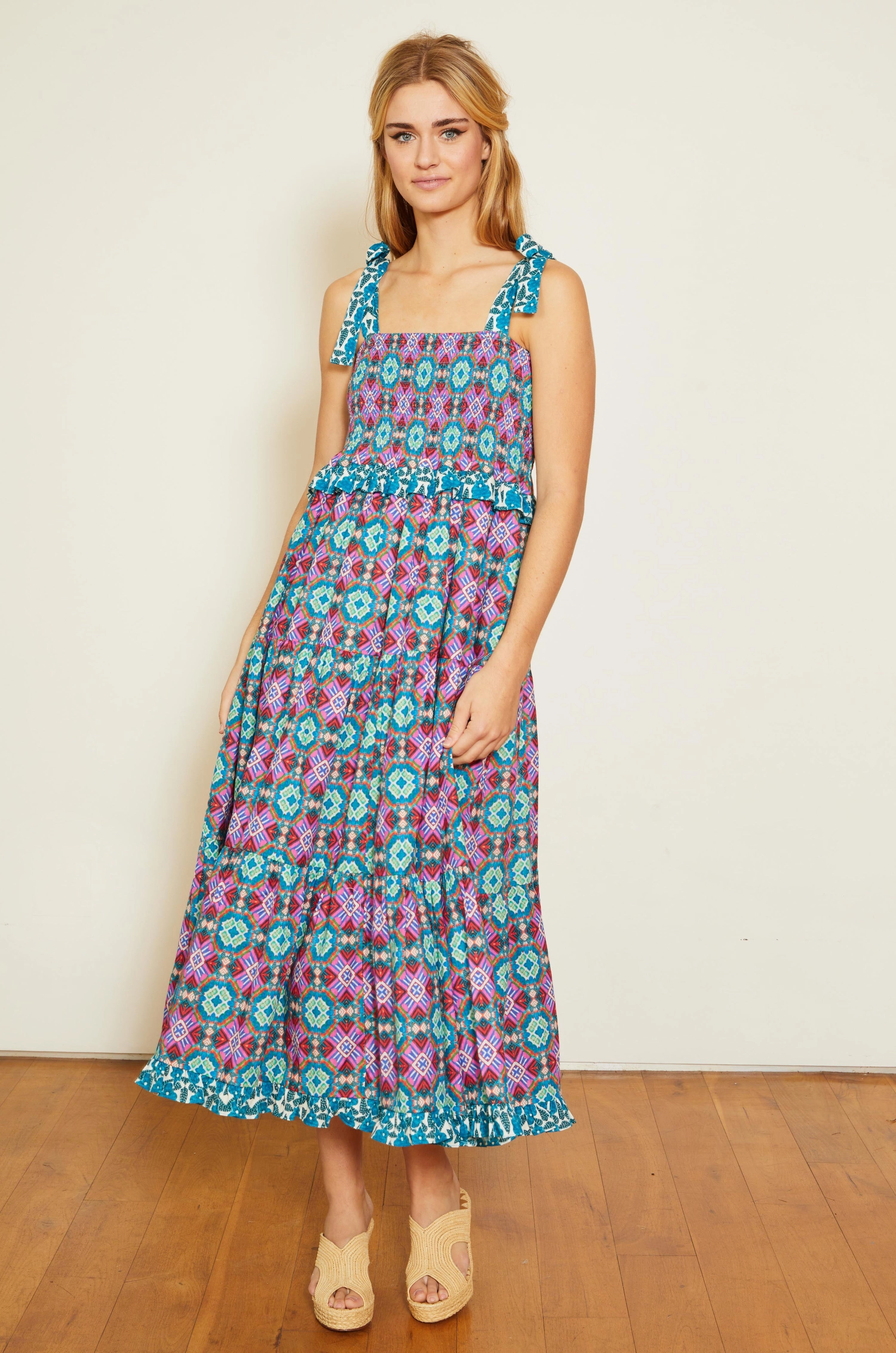 Flap-Detail Delphine Dress in Kaleidoscope Batik