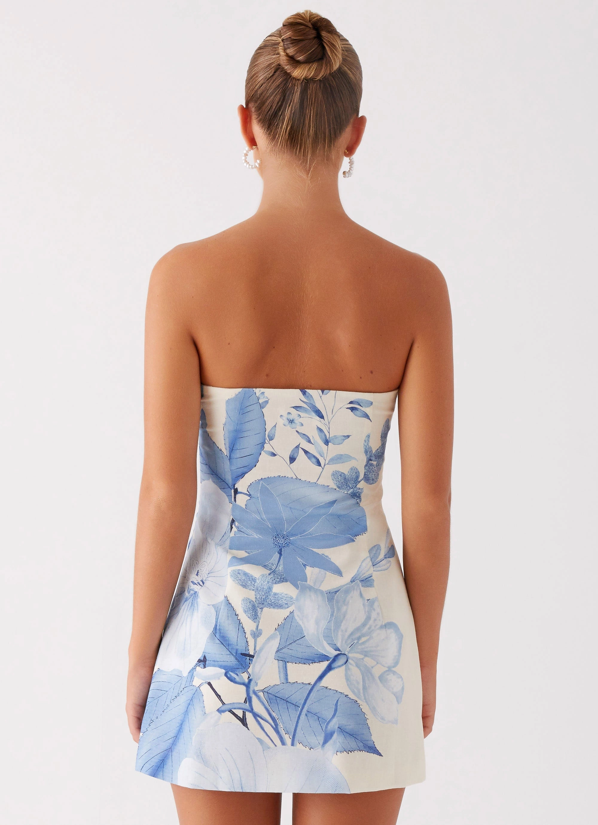Denby Strapless Mini Dress - Blue Floral Print Daily Wear Festival-Ready