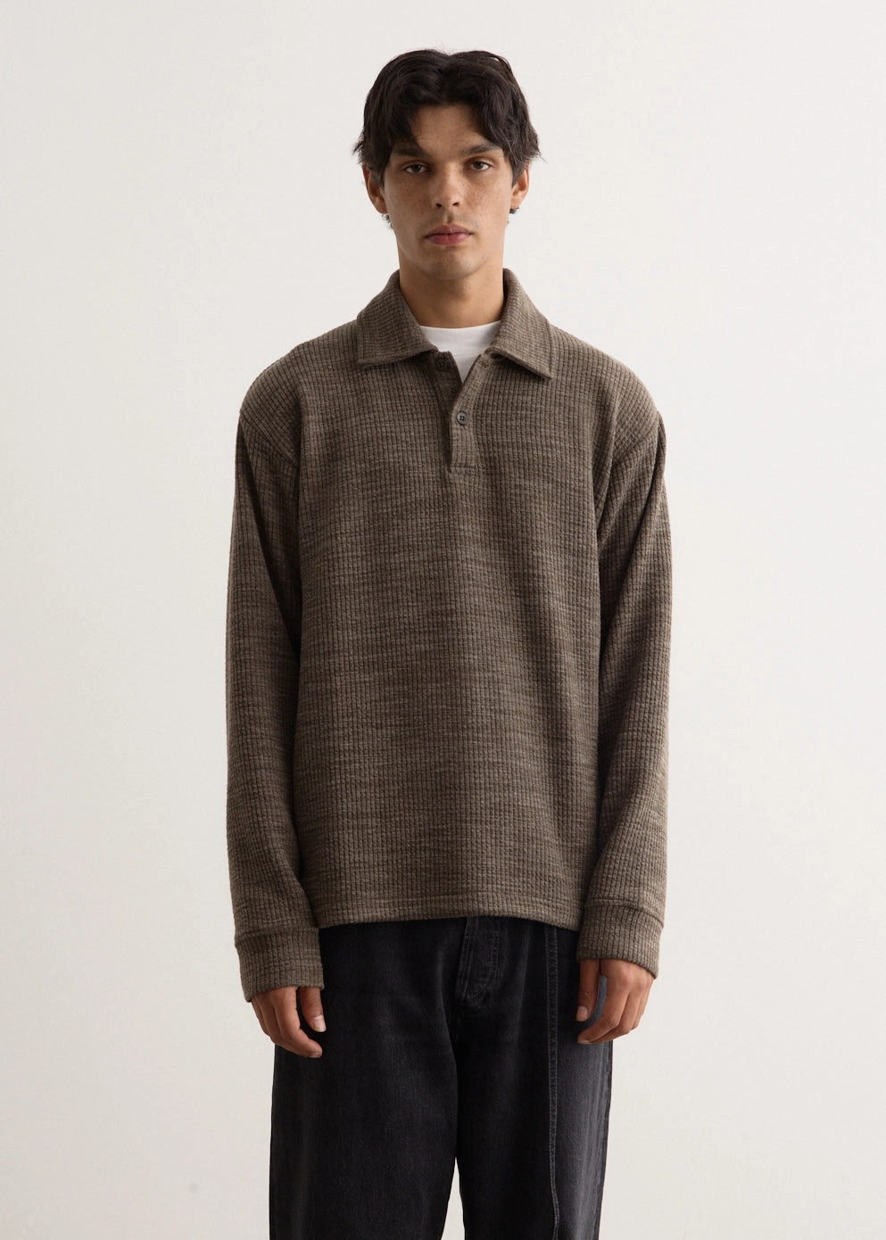 Deny Long Sleeve Polo Stay Cozy Contrast Trim Accent