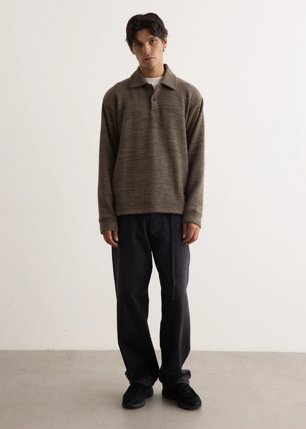 Deny Long Sleeve Polo Ribbed collar