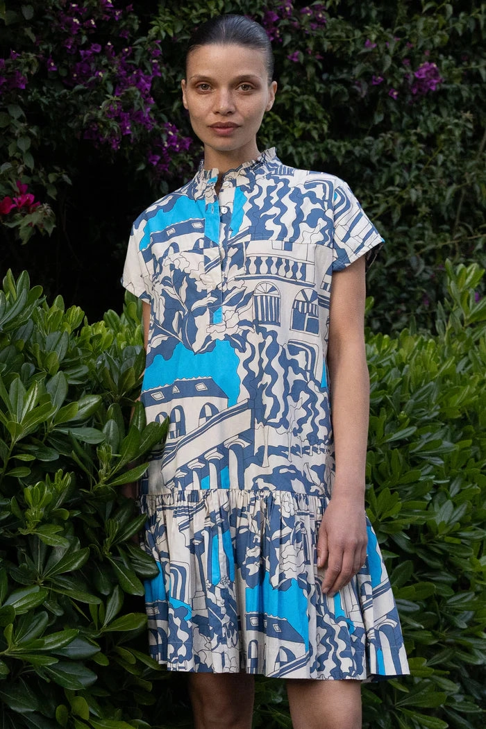 Minimal Fit Cap Sleeve Mini Dress in Roma Blue