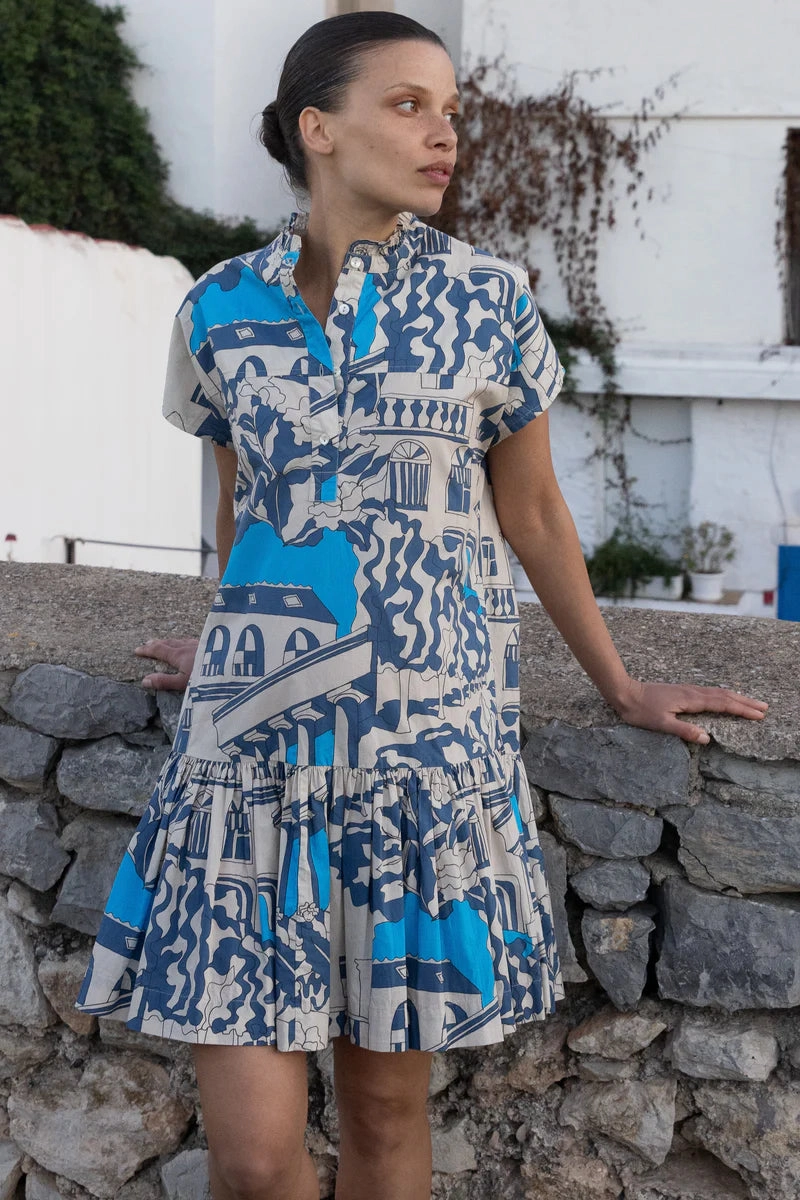 Cap Sleeve Mini Dress in Roma Blue Comfy Layers