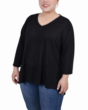 Sleek Feel Plus Size 3/4 Sleeve V Neck Top
