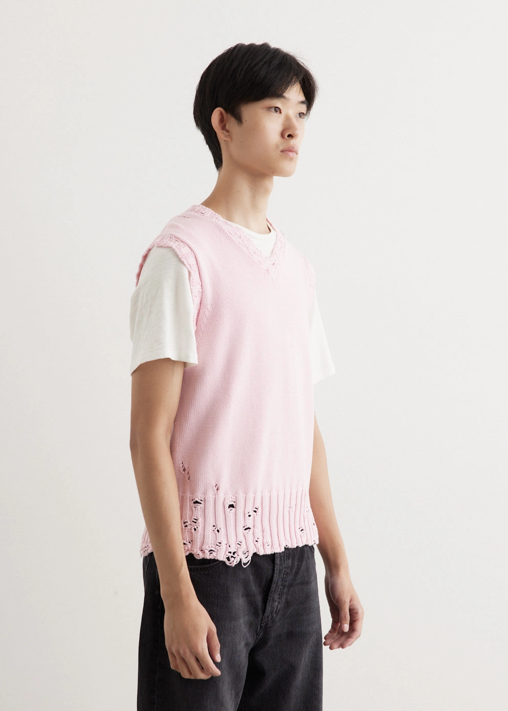 Destroyed Knit Vest gentle touch Lightweight Weave