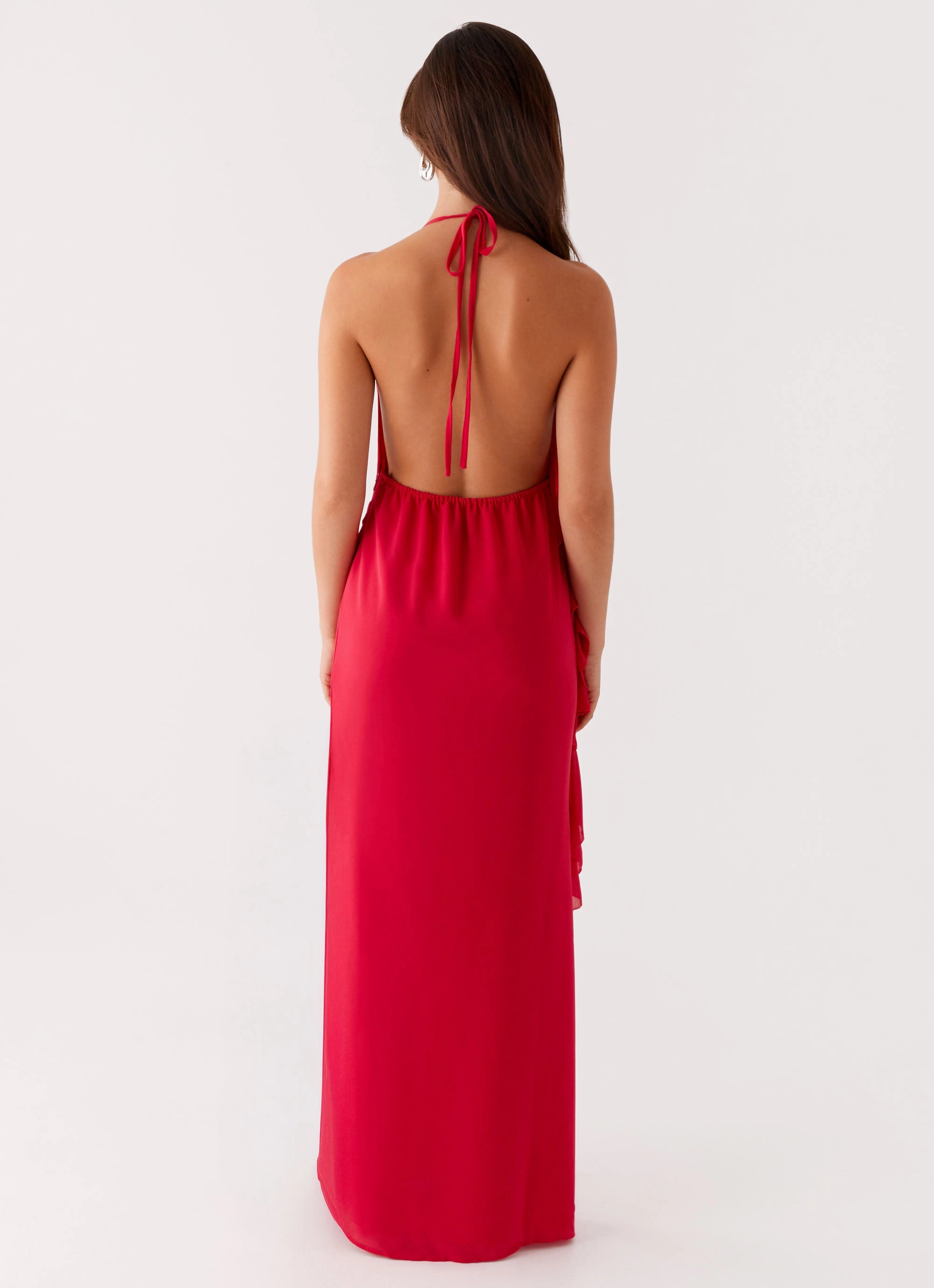 Embroidered-Sleeve Timeless Vibe Diedre Rose Strappy Maxi Dress - Raspberry