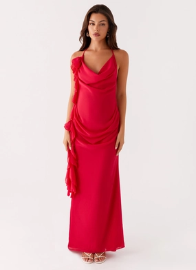 Diedre Rose Strappy Maxi Dress - Raspberry Statement-Print