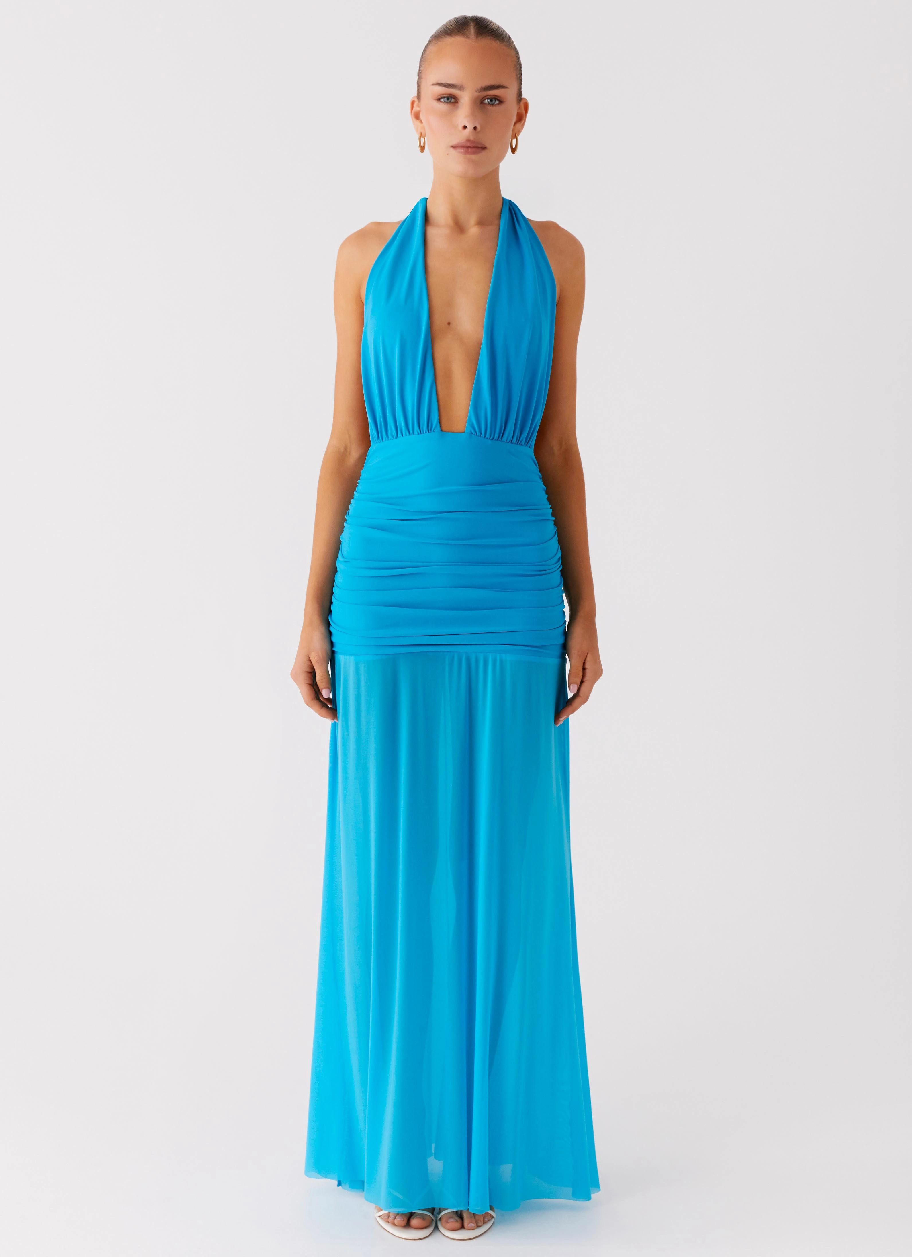 Dilemma Halter Maxi Dress - Turquoise Blue Classic Appeal
