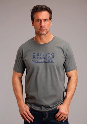 Breathable mesh Casual Friday Stetson Mens Asphalt Grey 100% Cotton Company Logo S/S T-Shirt