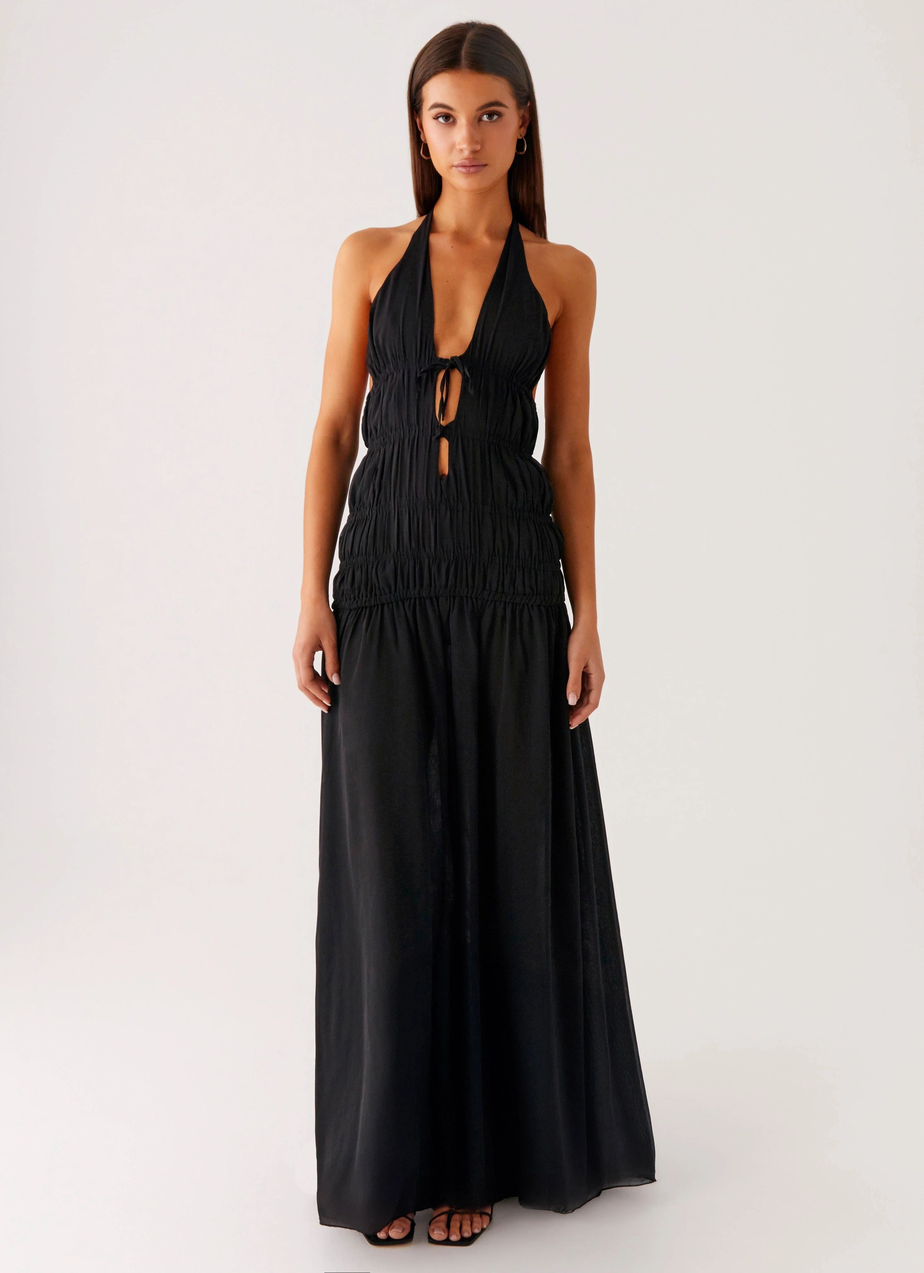 Dione Halter Maxi Dress - Black Event Glow