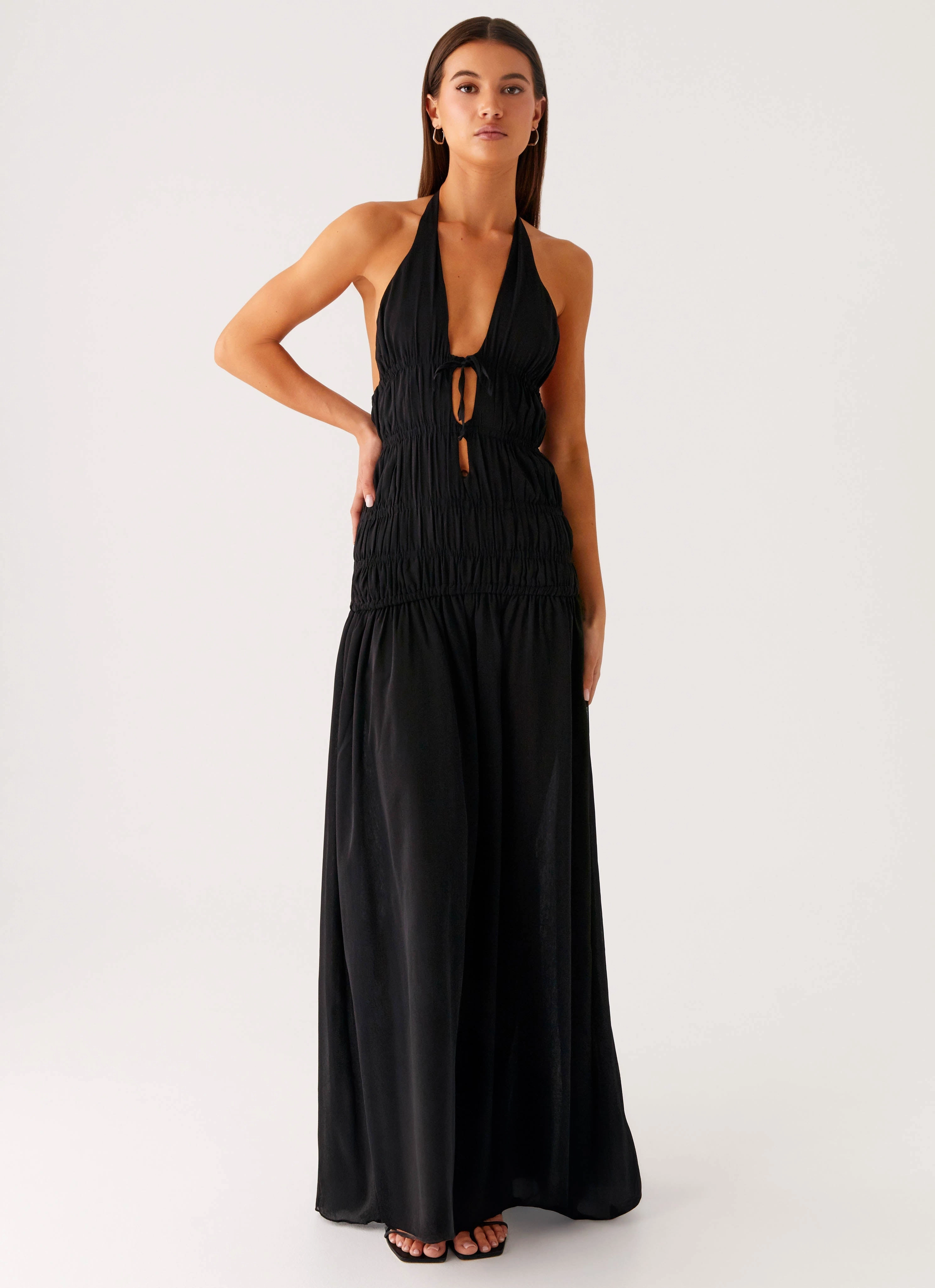 Youth Charm Dione Halter Maxi Dress - Black