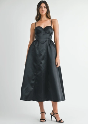 Layering Fit Day-To-Night Wear LUNA SOLID TAFFETA BUSTIER MIDI DRESS