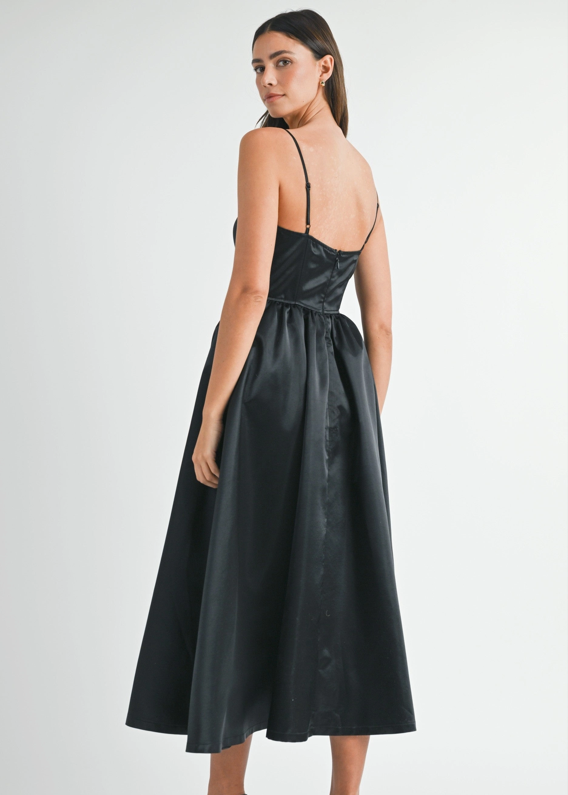 Stylish Appeal LUNA SOLID TAFFETA BUSTIER MIDI DRESS