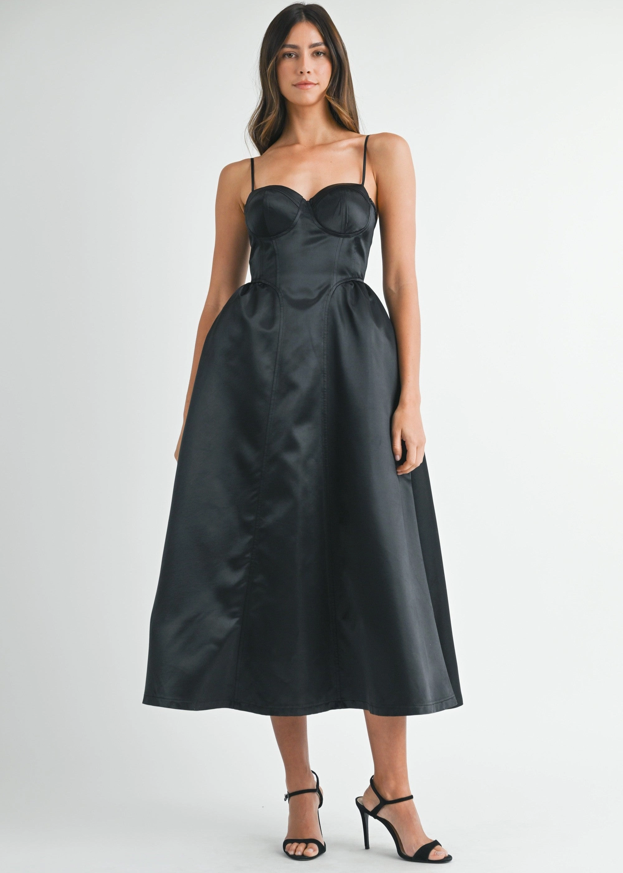 Layering Fit Day-To-Night Wear LUNA SOLID TAFFETA BUSTIER MIDI DRESS